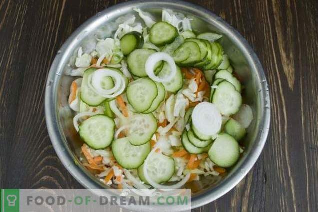 Cabbage salad for the winter with cucumbers and tomatoes