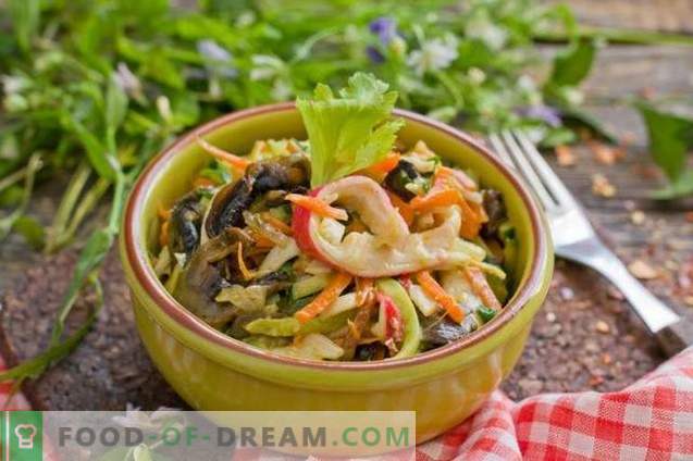 Crab salad with cucumber and mushrooms