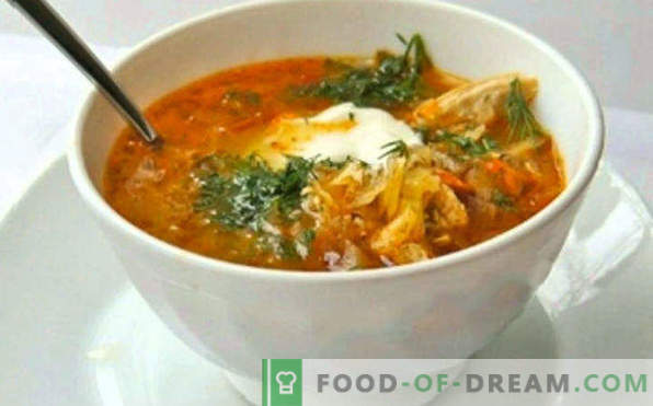 Sauerkraut soup in a slow cooker, recipes with pork, mushrooms, beans, chicken, classic