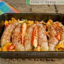 Chicken sausages in the oven with mushrooms