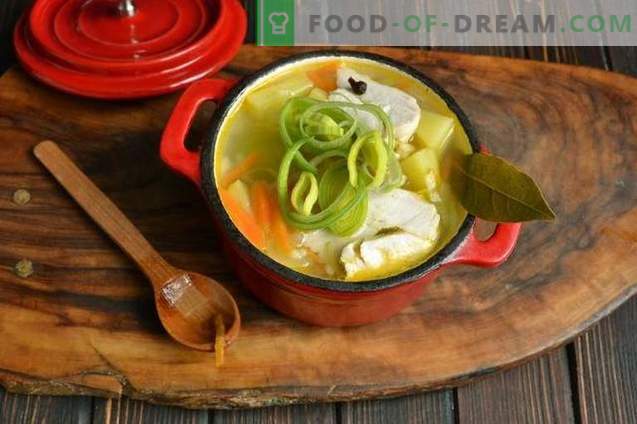 Rice soup with chicken breast and leek