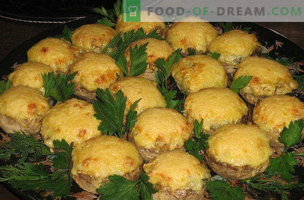 Ten best recipes of oven-baked stuffed champignons