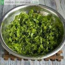 Preparation of greens for the winter: seasoning for salads and soups with garlic, ...