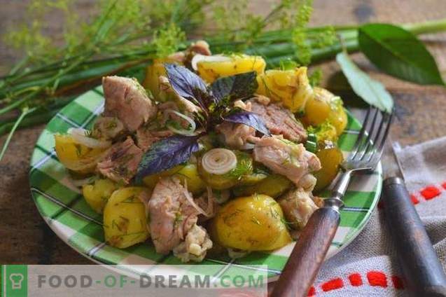Rustic salad with potatoes and meat