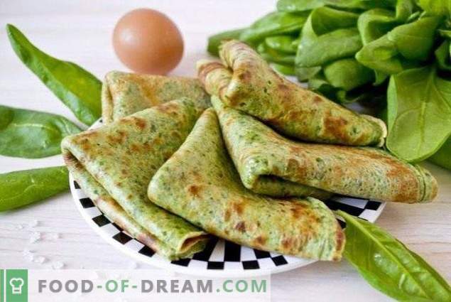 Thin pancakes with spinach