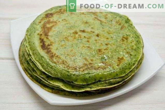 Thin pancakes with spinach