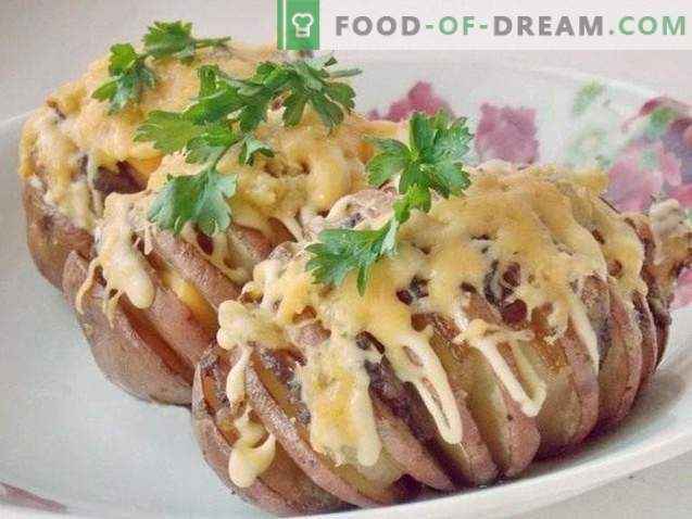 Potato harmonica. Baked potatoes with bacon under cheese crust
