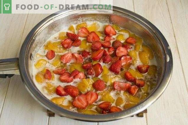 Berry-fruit jam from peaches, strawberries and nectarines