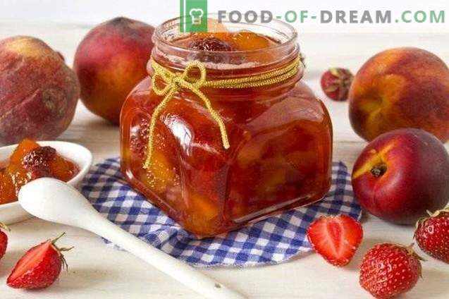 Berry-fruit jam from peaches, strawberries and nectarines