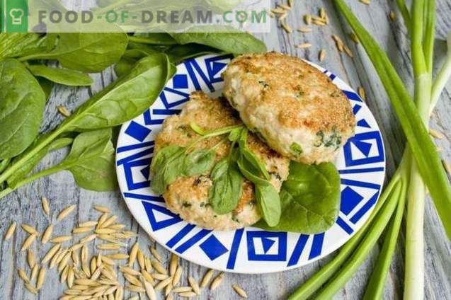 Chicken fillet cutlets with spinach and oat bran