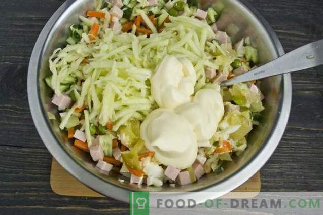Olivier salad with cucumber and sausage
