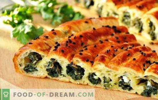 The unbeaten baking recipe is a pie with spinach and cheese. A variety of dough and filling for pies with spinach and cheese