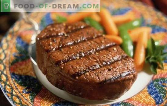Beef steak - happiness of meat-eaters! Recipes of different beef steak with cheese, prunes, potatoes, garlic, sesame