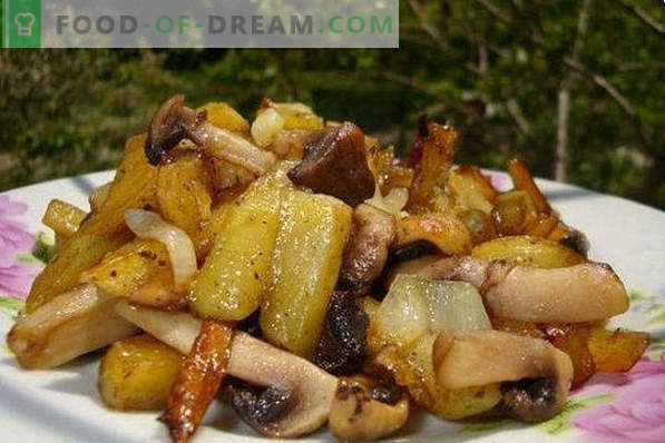 How to fry potatoes in a frying pan with a golden crust, onions, meat, mushrooms