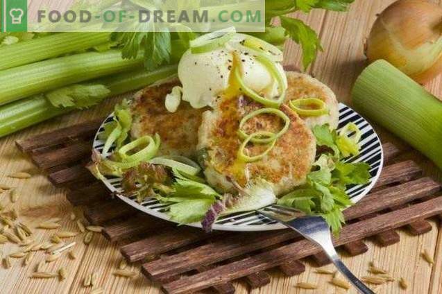Cottage cheese cutlets with celery and poached egg