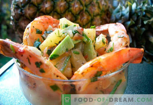 Salad with pineapple and shrimps - a selection of the best recipes. How to properly and tasty to cook a salad with pineapple and shrimp.