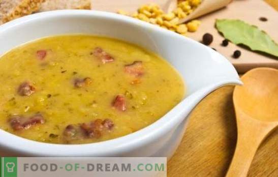 Pea soup with sausage: a budget version of a hearty first course. Recipes pea soup with sausage: boiled and smoked