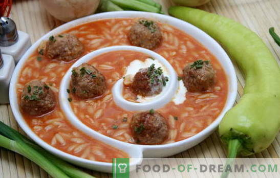 Soup with meatballs and rice is a real find for a tasty lunch. Recipes for soups with meatballs and rice