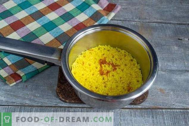 Simple and tasty cod liver salad with golden rice
