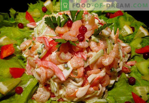 Salad with shrimps and squid - proven cooking recipes. How to cook a salad with shrimp and squid.