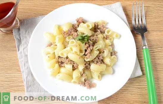 A very simple technology of cooking pasta in a naval manner with minced pork. The classic recipe step by step with the photo: pasta in a fleet-style