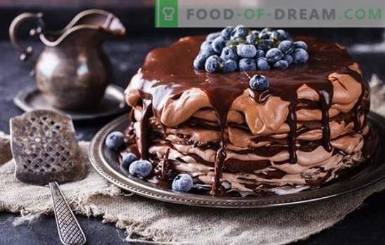 Chocolate pancake cake - a treat from the pan! Recipes simple and festive chocolate pancake cakes with different creams