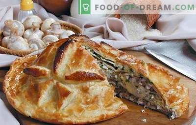 Kurnik with rice is a traditional hearty cake. The best recipes for chicken, rice, mushrooms, cheese