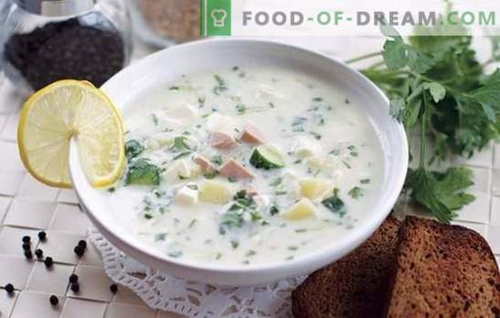 Okroshka with mustard - spicy cold soup. Options okroshka with mustard on mineral water, apple juice, kefir