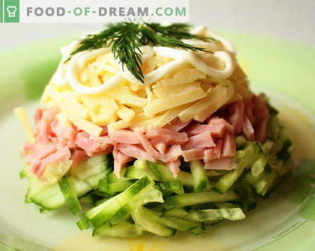 Salads with ham - the best recipes. How to properly and tasty to cook a salad with ham.
