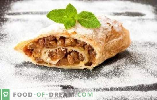 Step-by-step recipes for puff pastry strudel - quick version. Sweet and snack puff strudel
