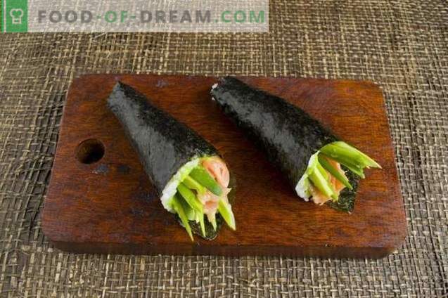 Temaki sushi with avocado and trout