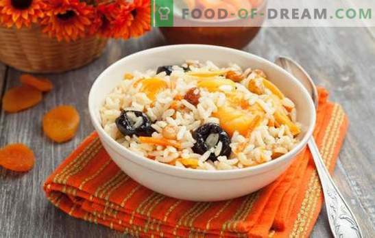 Pilaf with prunes - an oriental treat. Variations of pilaf with prunes and dried apricots, pilaf with prunes, dried apricots and raisins