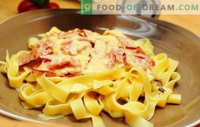 Pasta carbonara with ham and cream: tradition in a new way! How to cook pasta carbonara with ham, cream, parmesan, mushrooms