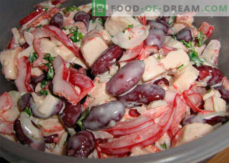 Salat mit Bohnen und Krabbenstäbchen - die besten Rezepte. Wie man richtig und lecker einen Salat aus Bohnen und Krabbenstäbchen zubereitet.