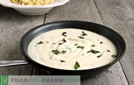 Cream sauce: a step-by-step recipe, cooking tricks. Step-by-step recipes of creamy sauce with mushrooms, cheese, bacon, spinach