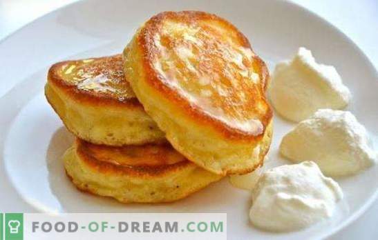 No secrets - simple fluffy pancakes on yogurt. Recipes for lush pancakes on yogurt with cottage cheese, decoy, apples