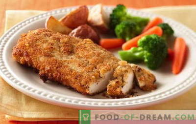 Chicken fillet in breading - deftly prepared! Different fillet formulations in breadcrumbs, in flakes, with cheese, in nuts