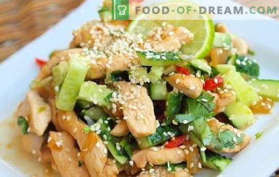 Salad with chicken breast and cucumbers - an appetizer, which is not ashamed to treat. The best recipes for salads with chicken breast and cucumber