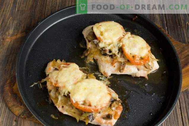 Chicken breast chops with cheese and tomatoes
