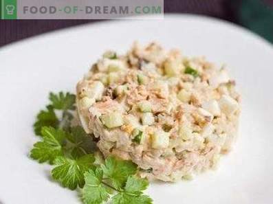 Salads with canned pink salmon
